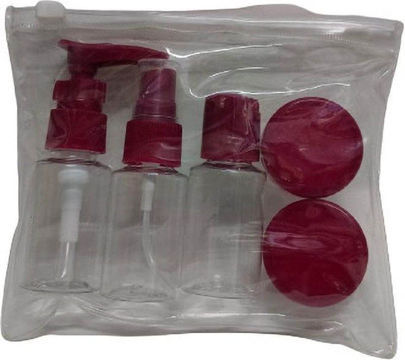 variety palace Travel Pouch Kit 3 empty bottle and 2 empty small boxes Red 100 ml Bottle  (Pack of 5, Red, Plastic)
