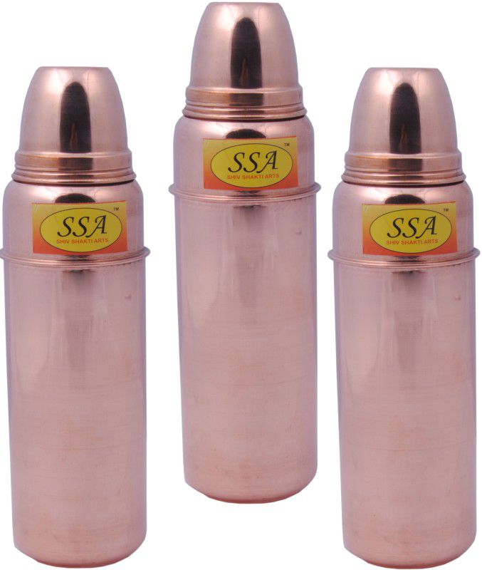 Shivshakti Arts Set Of 3 Thermos Designed 750 ml Bottle  (Pack of 3, Brown, Copper)