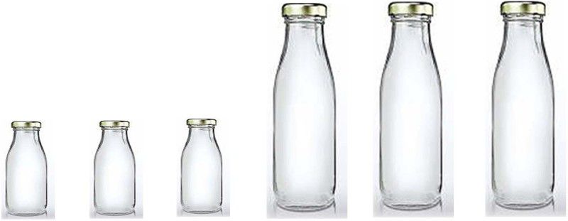 BILAL ANSARI clear hygiene glass water milk juice multipurpose bottle 3(1000+300ml) 1000 ml Bottle  (Pack of 6, Clear, Glass)