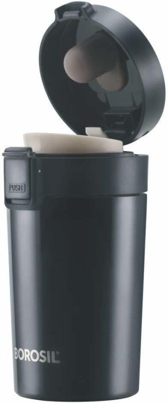 BOROSIL vacuum insulated Hydra Coffeemate stainless Steel travel mug 300 ml Flask  (Pack of 1, Black, Steel)