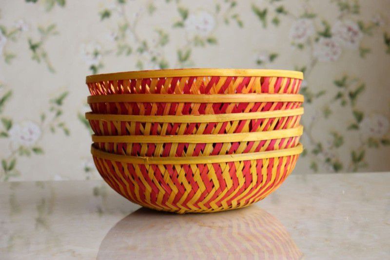 scissors craft Handmade Colorfull Basket 5 Set Bamboo Fruit & Vegetable Basket  (Red, Yellow)