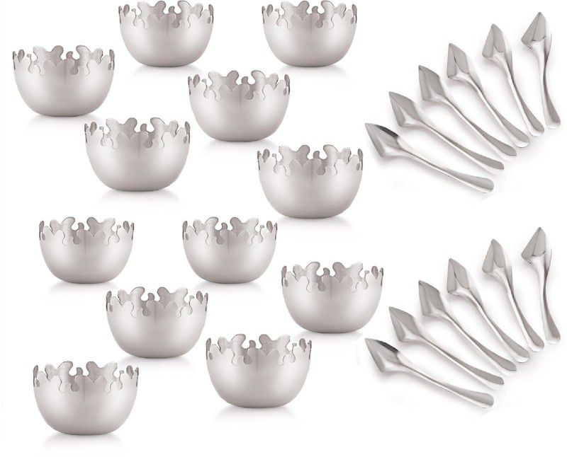 Stainless Steel Serving Bowl  (Silver, Pack of 12)