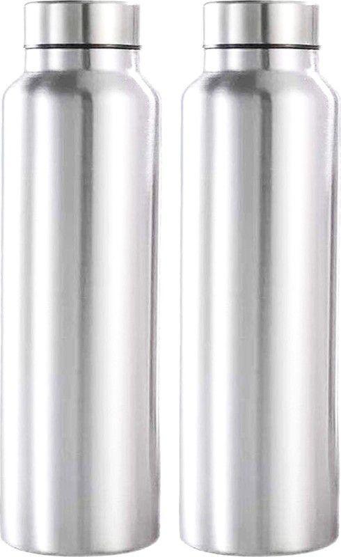 KUBER INDUSTRIES Stainless Steel 2 Pieces Fridge Water Bottle/Refrigerator Bottle/Thunder, 1000 ML 1000 ml Bottle  (Pack of 2, Silver, Steel)