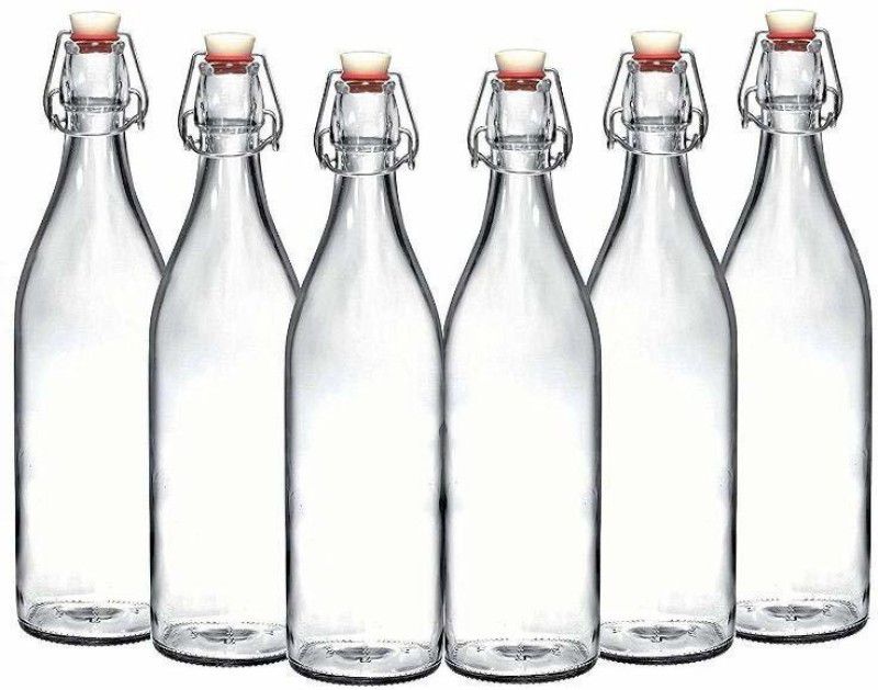 Goldstar Glass water Bottle Pack of 6 1000 ml Bottle  (Pack of 6, Clear, Glass)