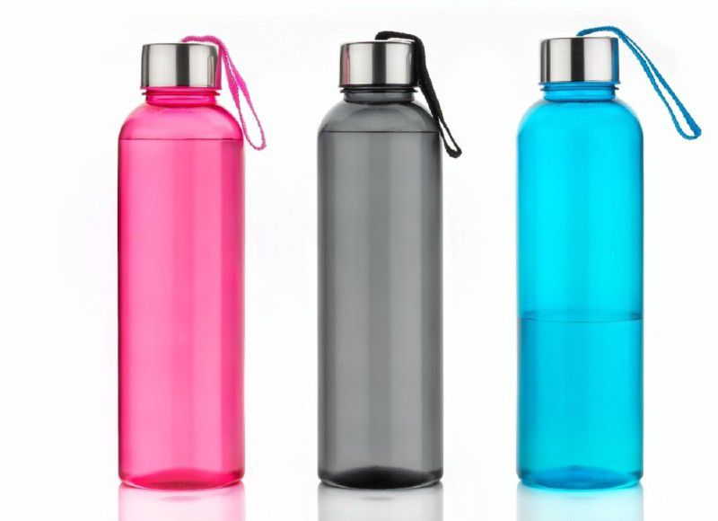 Premium Quality Fridge Water Bottle With Steel Finish Cap 1000 ml Bottle  (Pack of 3, Multicolor, Plastic)