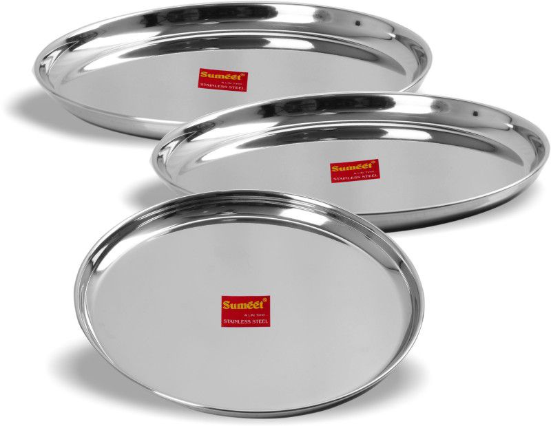 Sumeet Stainless Steel Heavy Gauge Dinner Plates with Mirror Finish 30cm Dia - Set of 3pc Dinner Plate  (Pack of 3)