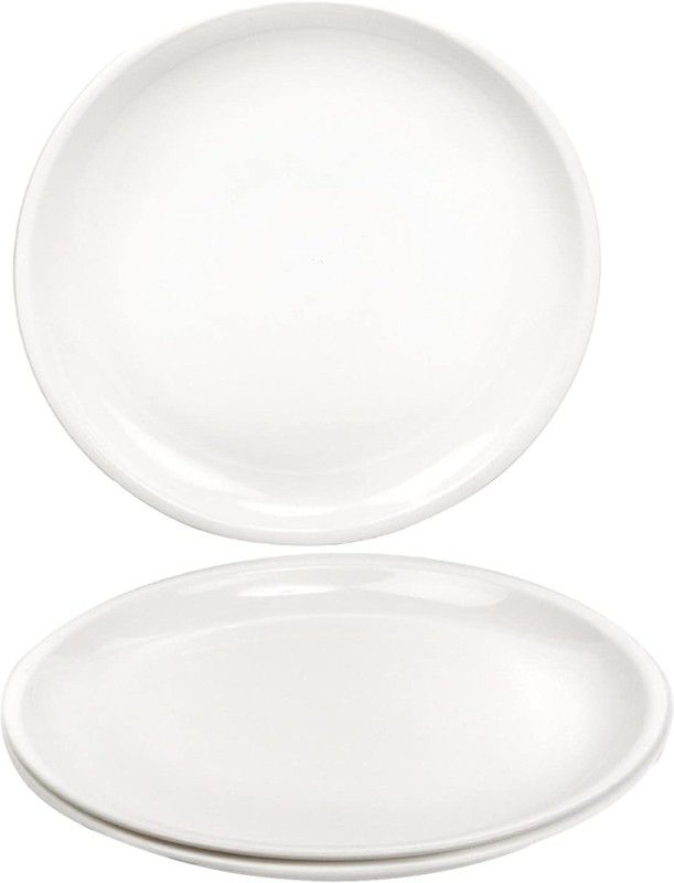 Everbuy Microwave Safe Polypropylene Round Full Plates Set of 3, White Dinner Plate  (Pack of 3, Microwave Safe)