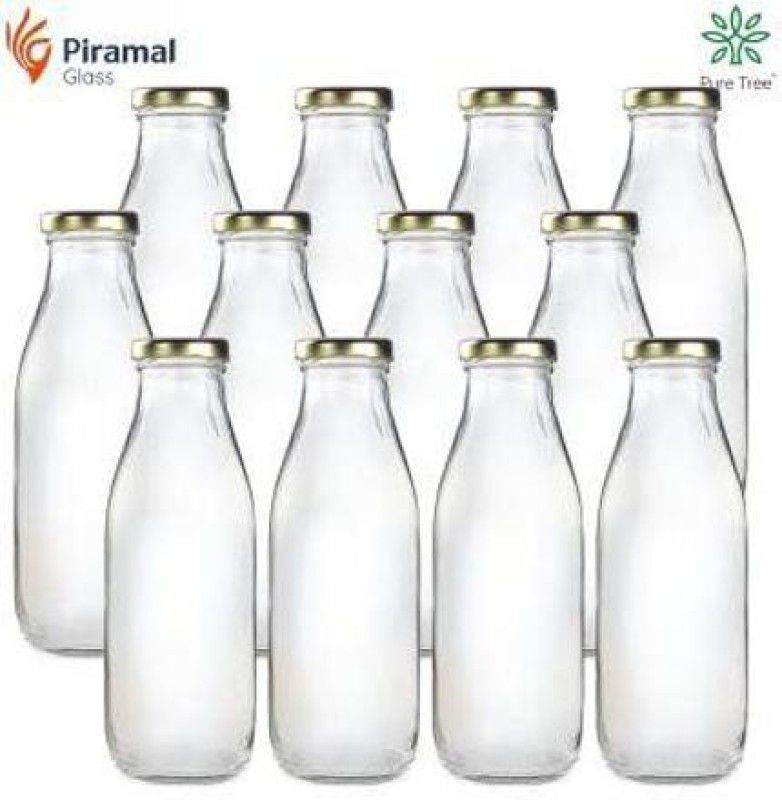 Pure Tree Food Grade Round Glass Milk Golden Lug Cap 500 ml Bottle  (Pack of 12, Clear, Glass)