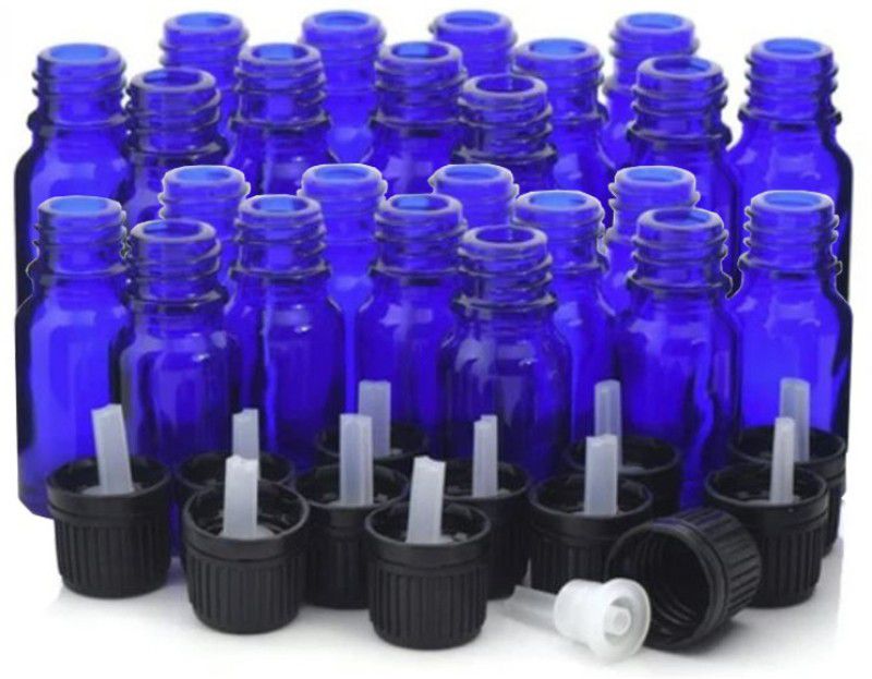 PHARCOS Blue Glass Bottle + Euro Dropper + Black Tamper Proof Cap (24) 10 ml Bottle 10 ml Bottle  (Pack of 24, Blue, Glass)