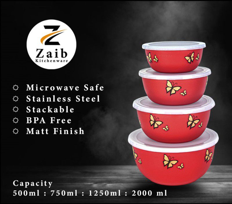 Zaib Microwave Safe Food Storage Bowl Airtight spiil Froof Bowl set model23 Stainless Steel, Polypropylene Vegetable Bowl  (Red, Pack of 4)
