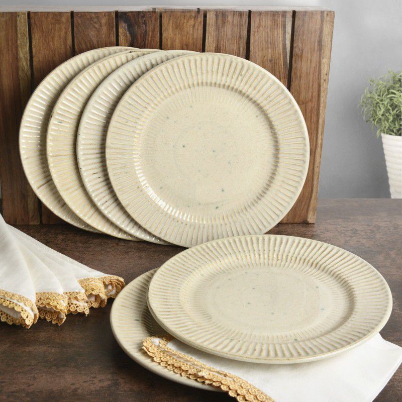 StyleMyWay “Dazzling Riviera” Ribbed Ceramic Dinner Serving Plates (Set of 6) Dinner Plate  (Pack of 6, Microwave Safe)