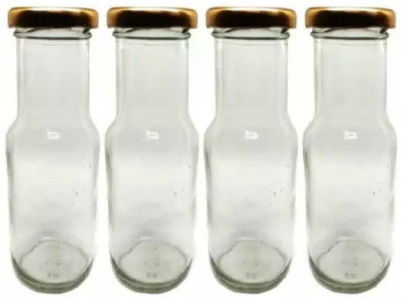 KVA Glass Bottles for Milk, Juice & Air tight Gold Color Metal Cap Clear, Glass 200 ml Bottle  (Pack of 4, Clear, Glass)