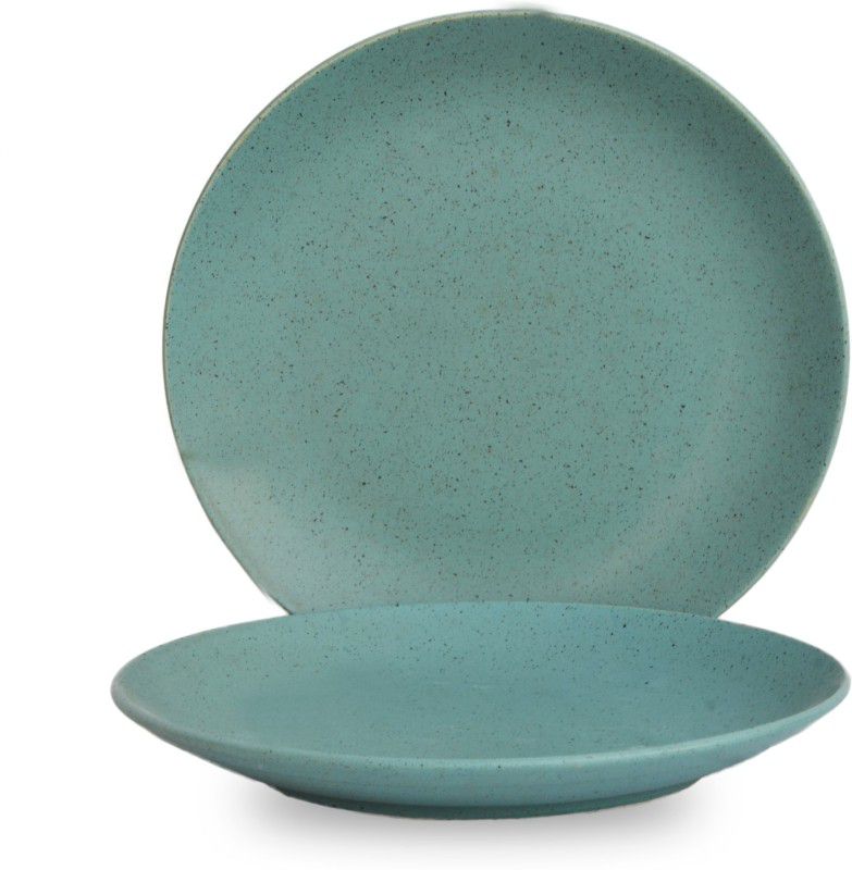 ST "REDEFINING SPACES" Handmade Turquoise Blue Matte Ceramic Dinner Plates Set (10 Inch Set of-2) Dinner Plate  (Pack of 2, Microwave Safe)