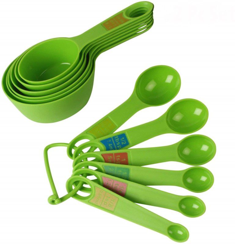 SWAB Plastic Measuring Cups and Spoon Set with Ring Holder, Green Color Measuring Cup Set  (250 ml)
