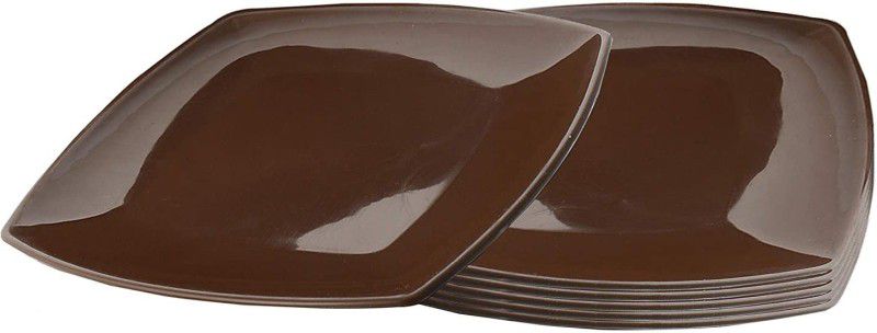 KUBER INDUSTRIES Square Plastic Microwave/Dishwasher Safe Dinner Plates Set For Families, Parties, Daily Use, Set of 6 (Brown) Dinner Plate  (Pack of 6, Microwave Safe)