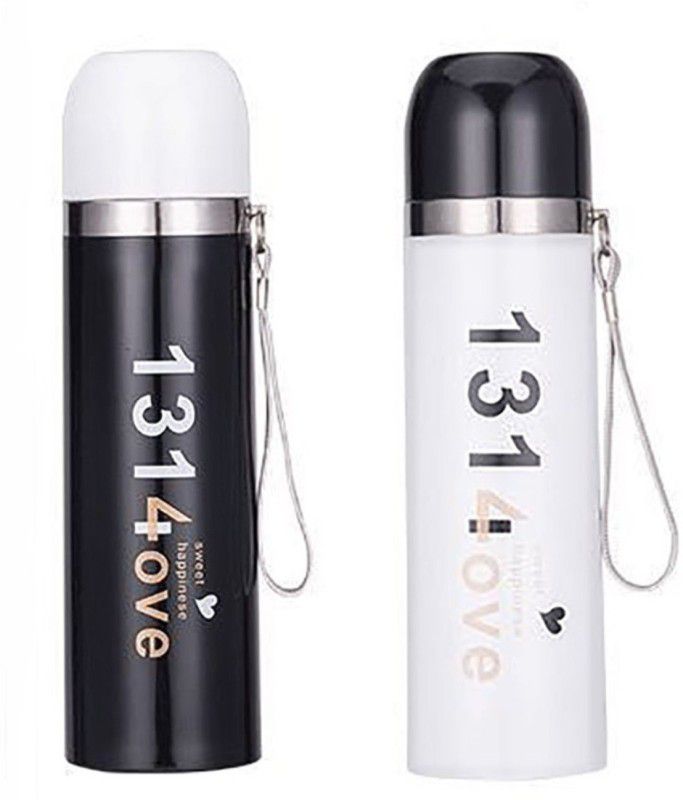 Gonsgadapp Stylish Stainless Steel Water Bottle Hot & Cold 500 ml Flask (Pack of 1) 500 ml Flask  (Pack of 2, White, Black, Steel)