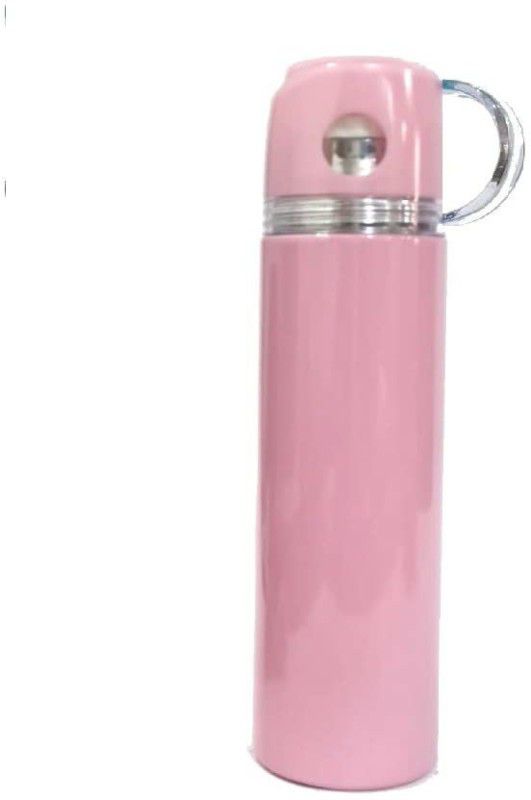 IndusBay 500 ML Stainless Steel Thermo Vacuum Insulated Bottle Flask with Cup , Pink 500 ml Flask  (Pack of 1, Pink, Steel)