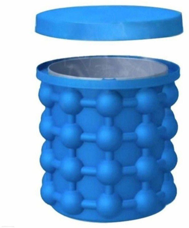 VibeX 1 L Plastic, Silicone IVI™-470-NH-Ultimate Ice Cube Maker Silicone Bucket with Lid Nugget Ice Chips Ice Bucket  (Blue)