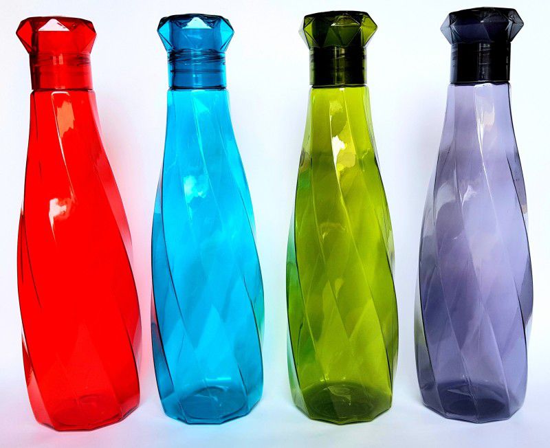 Nirbaan Diamond Cap Fridge Water Bottle for Home, Office, School, Gym, Pack of 4, 1000 ml Bottle  (Pack of 4, Multicolor, Plastic)