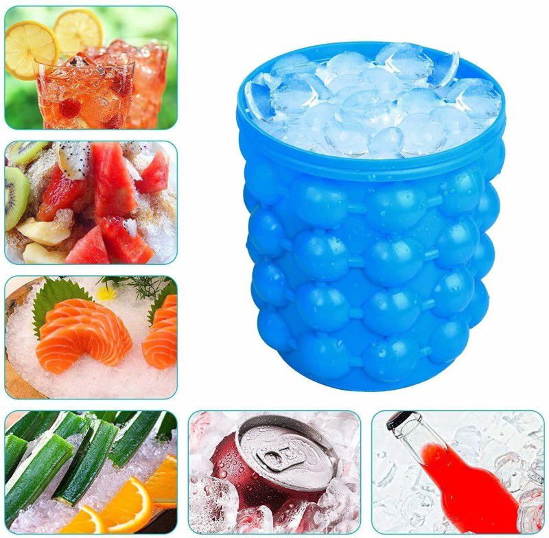 VibeX 1 L Silicone, Plastic XII®-463-HN-Large Silicone Ice Bucket 2 in 1 Ice Cube Maker, Portable Ice Bucket Ice Bucket  (Blue)