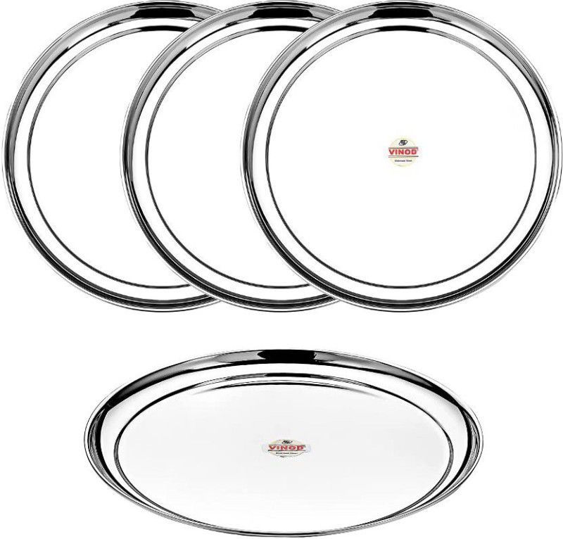 VINOD Stainless Steel Rajbhog Plate Set of 4 Pieces, Diameter 28.5cm (RB12) Dinner Plate  (Pack of 4)
