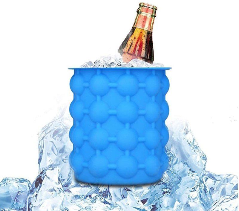 VibeX 1 L Plastic, Silicone IX™-476-DC-Silicone Ice Cube Maker Bucket with Plastic Basket Inside The Box Ice Bucket  (Blue)