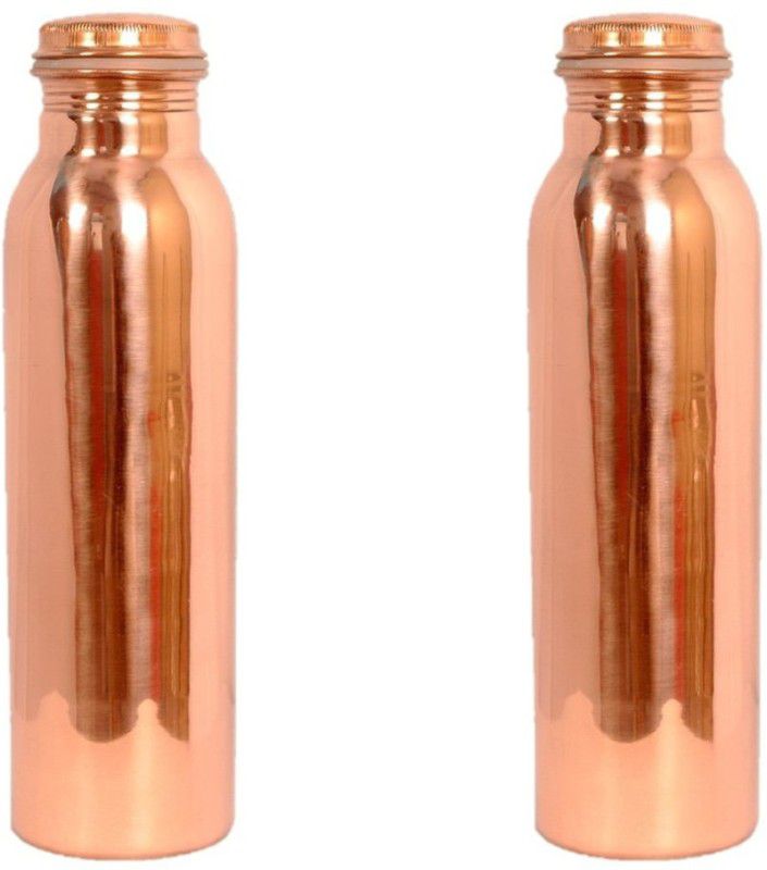 Dots Handmade Plain Copper Bottle 2000 ml Bottle (Pack of 2, Copper, Copper) 1000 ml Bottle  (Pack of 2, Copper, Copper)