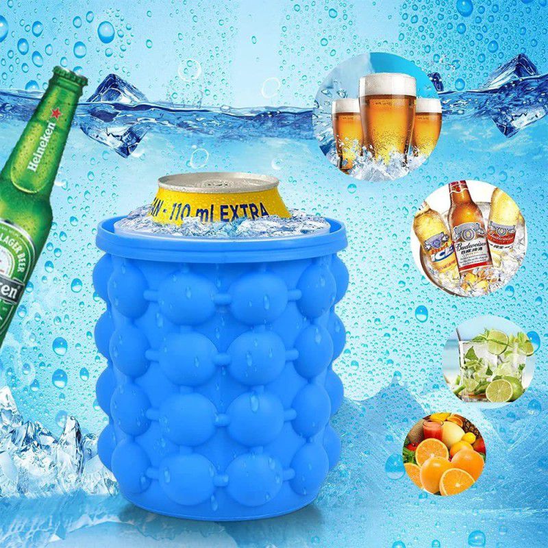 VibeX 1 L Silicone, Plastic VII®-471-JM-Small Size Nugget Ice Chips for Drinks, Cocktail, Crushed Ice Maker Ice Bucket  (Blue)