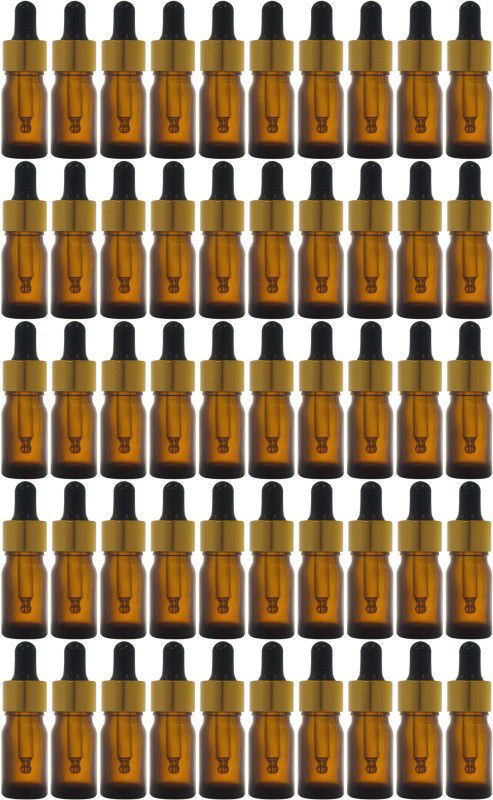 JFA Bobby Corporation 5 ml Amber Glass Bottle with Golden Cap Black Teat Dropper 5 ml Bottle  (Pack of 50, Brown, Glass)