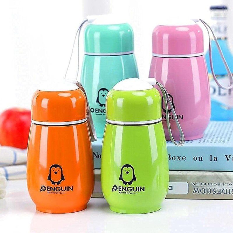 Water Bottle 150ml Cute Penguin leak proof flask Mug for Kids Travel Cup 150 ml Bottle  (Pack of 1, Multicolor, Steel)