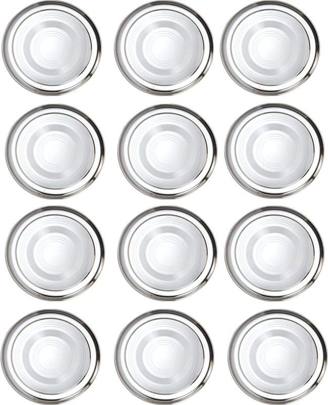 Allure Auto Stainless Steel Lunch Dinner Plate | Round Plate | Shallow Plate | Khomcha Plate| Mirror Finish | Food Grade | Diameter - 22 cm | Depth 26mm | 110 Gram wgt. Per Plate | (Set of 12 Pieces) Dinner Plate  (Pack of 12)