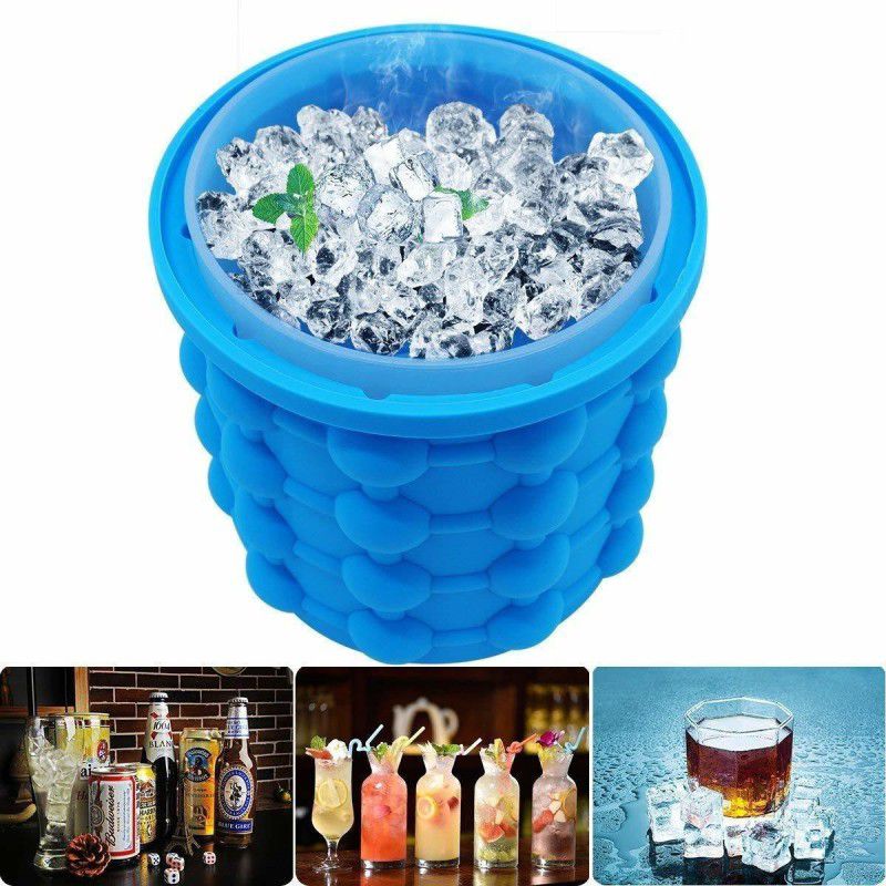 VibeX 1 L Plastic, Silicone IXI™-462-GB-Silicone Ice Cube Maker Bucket for Home, Outdoor, Party Drink Ice Bucket  (Blue)