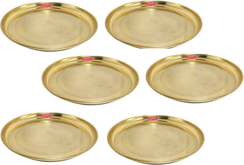 A&H Brass Dinner Plate / Thali / Full Plate Set of 6 pc For Pooja & Serving Purpose (Engraved Flower Design Tableware & Serveware, [ 12 inch ] 30 cm Each) - 6 Pieces Dinner Plate  (Pack of 6)