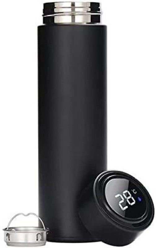 geutejj Smart Bottle with LED Temperature Display with Touch Screen Smart 013 500 ml Bottle  (Pack of 1, Black, Steel)