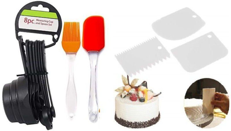 sell net retail 8pcsMeasuring Cups and Spoons1Spatula and 1Brush Set with 3 Pcs Cake Scraper Measuring Cup Set  (250 ml)