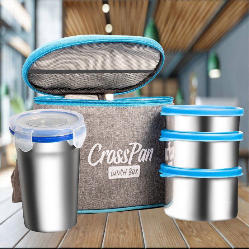 CrossPan Zion Fresh Stainless Steel Lunch Box (200ml,320 ml, 500 ml & Tumbler 400 ml) 4 Containers Lunch Box  (1070 ml, Thermoware)