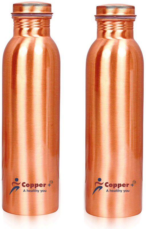copper plus Plain Copper Water Bottle, 1000ml- Pack of 2 2000 ml Bottle  (Pack of 2, Copper, Copper)