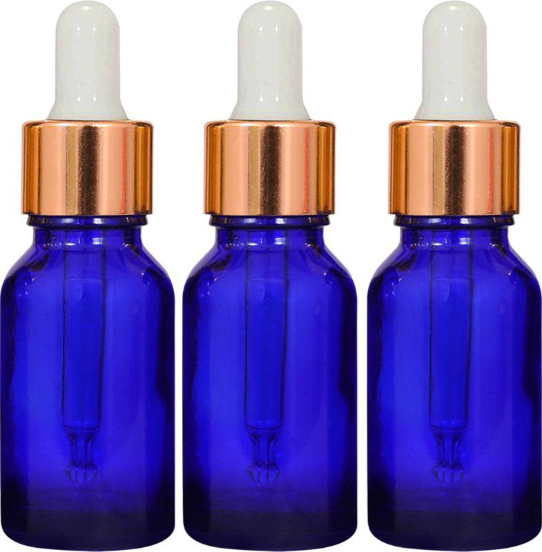 nsb herbals Blue Glass Bottle + Gold Dropper for Essential Oil, DIY Perfume, Multipurpose Use 15 ml Bottle  (Pack of 3, Blue, Glass)