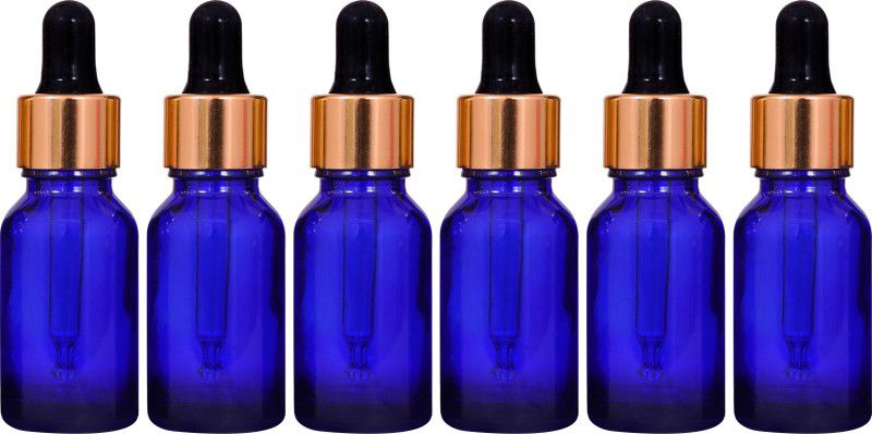 nsb herbals Blue Glass Bottle + Gold Dropper for Essential Oil, DIY Perfume, Multipurpose Use 15 ml Bottle  (Pack of 6, Blue, Glass)