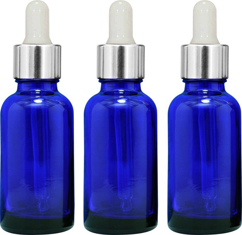 nsb herbals Blue Glass Bottle + Silver Dropper for Essential Oil, DIY Perfume,Multipurpose Use 30 ml Bottle  (Pack of 3, Blue, Glass)