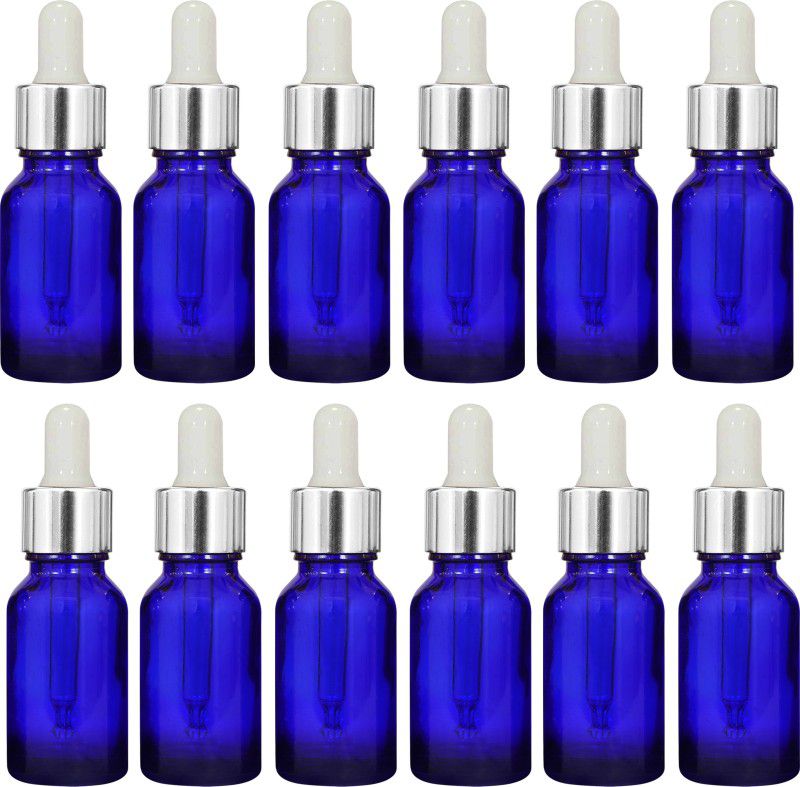 nsb herbals Blue Glass Bottle + Silver Dropper for Essential Oil, DIY Perfume,Multipurpose Use 15 ml Bottle  (Pack of 12, Blue, Glass)