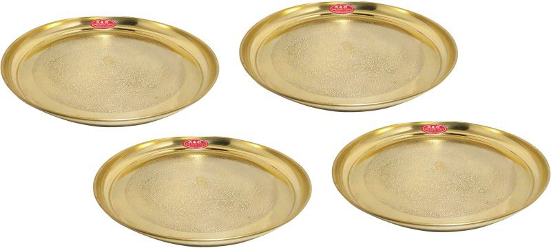 A&H Brass Dinner Plate / Thali / Full Plate Set of 4 pc For Pooja & Serving Purpose (Engraved Flower Design Tableware & Serveware, [ 12 inch ] 30 cm Each) - 4 Pieces Dinner Plate  (Pack of 4)