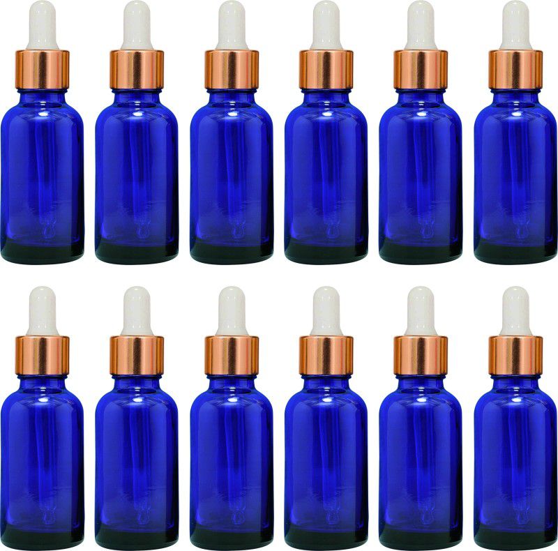 nsb herbals Blue Glass Bottle + Gold Dropper for Essential Oil, DIY Perfume, Multipurpose Use 30 ml Bottle  (Pack of 12, Blue, Glass)