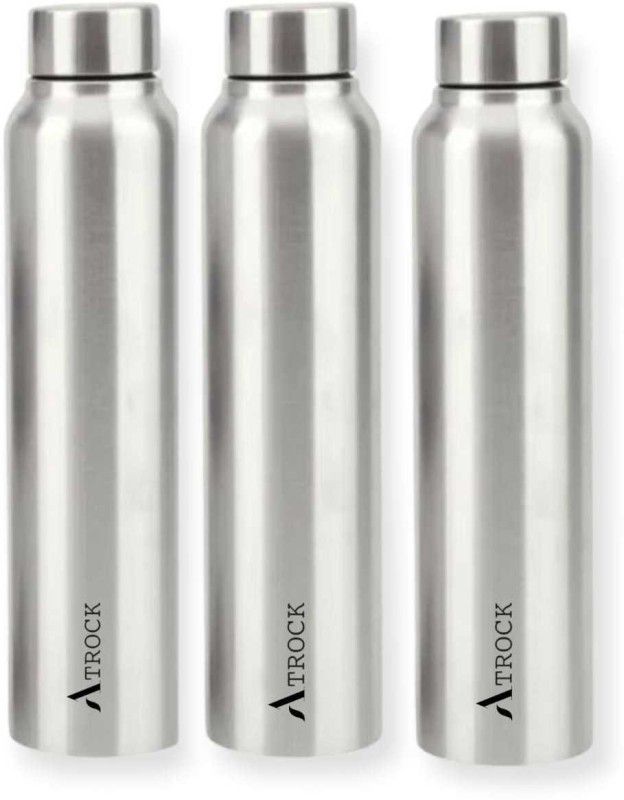 ATROCK Water Bottle| Stainless Steel Fridge Bottle Set of 3| Rust Proof 1000 ml Bottle  (Pack of 3, Silver, Steel)