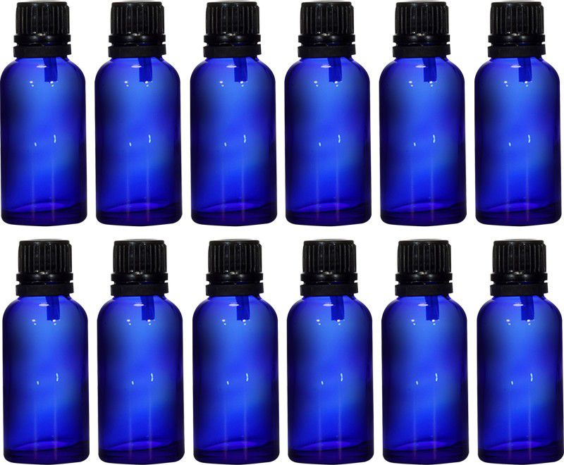 nsb herbals Blue Glass Bottle + Euro Dropper for Essential Oil, DIY Perfume, Multipurpose Use 30 ml Bottle  (Pack of 12, Blue, Glass)