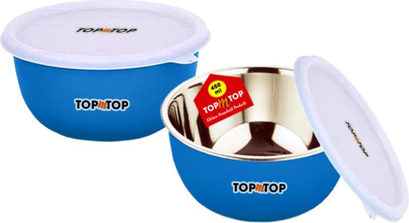 TOPMTOP Microwave Safe Bowl, Bowl Sets, Kitchen Food Storage Bowls Stainless Steel Serving Bowl  (Blue, Pack of 2)