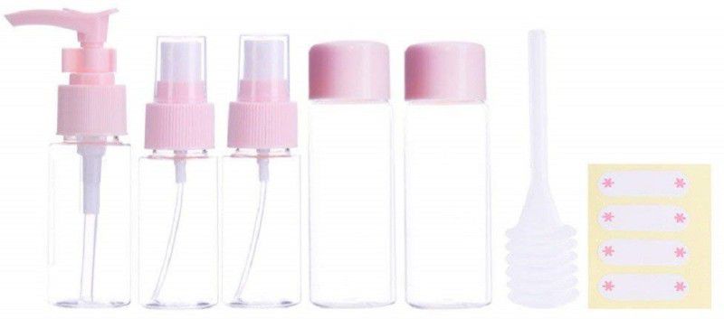 WHOLE MART Clear Plastic Refillable Travel Toiletry Spray Bottles Set with Zippered Pouch 40 ml Bottle  (Pack of 9, Multicolor, Plastic)