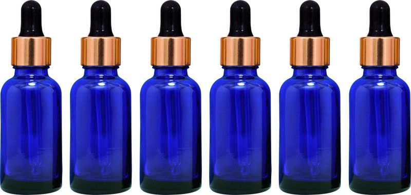 nsb herbals Blue Glass Bottle + Gold Dropper for Essential Oil, DIY Perfume, Multipurpose Use 30 ml Bottle  (Pack of 6, Blue, Glass)
