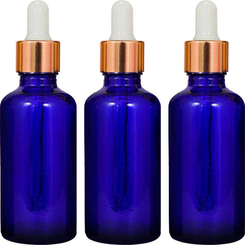 nsb herbals Blue Glass Bottle + Gold Dropper for Essential Oil, DIY Perfume, Multipurpose Use 50 ml Bottle  (Pack of 3, Blue, Glass)