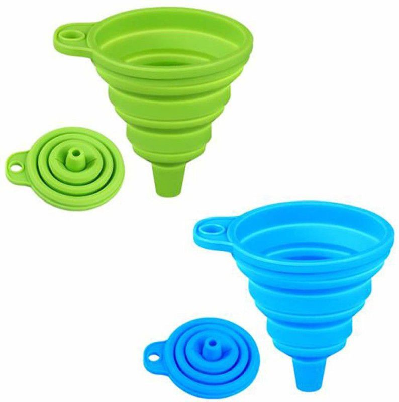 SPIRITUAL HOUSE Funnels Food Grade Silicone Mini Foldable Rubber Funnel Silicone Funnel  (Green, Blue, Pack of 2)